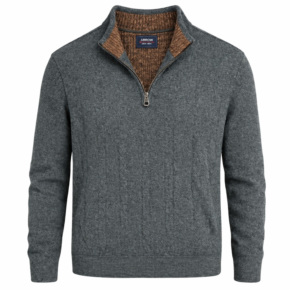 Arrow Quarter Zip Sweater Pullover Green Heather Knit Men’s Large Classic Casual